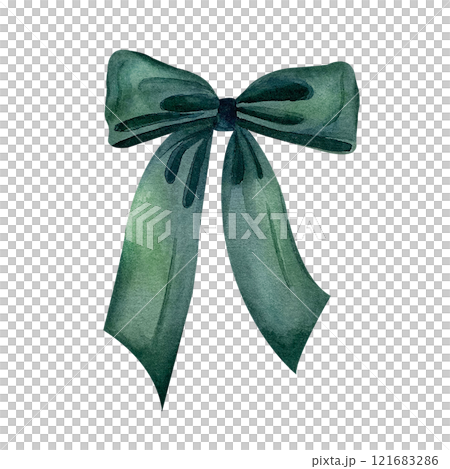 Green fabric bow watercolor illustration isolated on white background. Silk bow hand drawn for gift arrangements, placement on boxes and wedding invitations. Women's and girl's accessory in fashion Green fabric bow watercolor illustration isolated on white background. Silk bow hand drawn for gift arrangements, placement on boxes and wedding invitations. Women's and girl's accessory in fashion 121683286