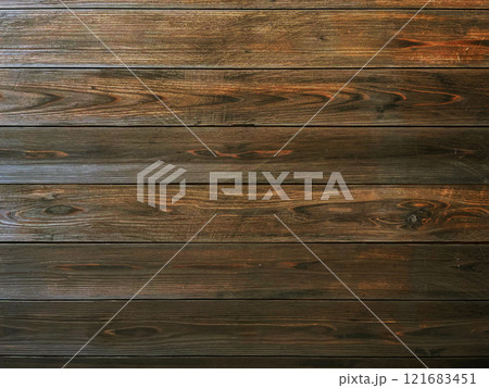 木目のある暗い黄茶色の板が横に並ぶ背景画像 121683451