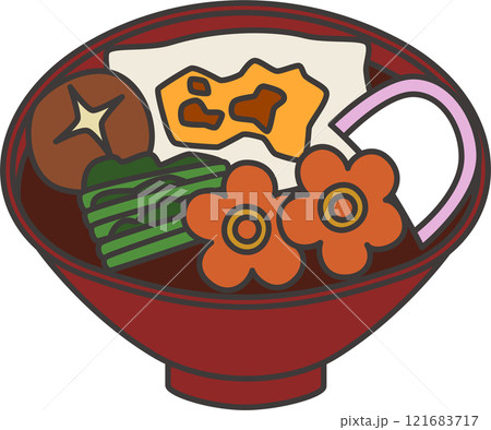 ポップな画風で描いたカラフルなお雑煮 121683717