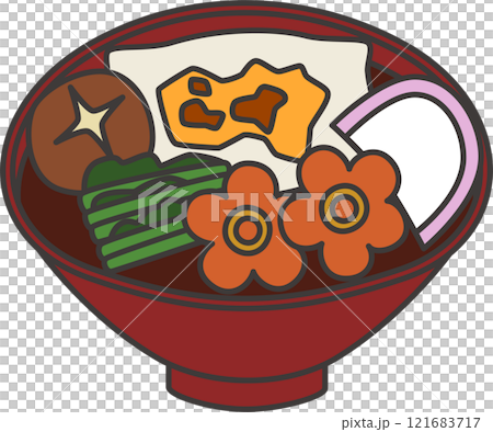 ポップな画風で描いたカラフルなお雑煮 121683717
