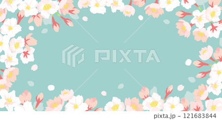 春の桜のフレーム背景 | フラットデザイン ( ベクター素材 コピースペース バナー ) 121683844