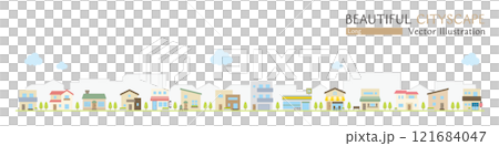Vector illustration of a beautiful cityscape with simple shops and houses Vector illustration of a beautiful cityscape with simple shops and houses 121684047