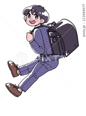 ランドセルを背負った笑顔の男の子イラスト 121684077