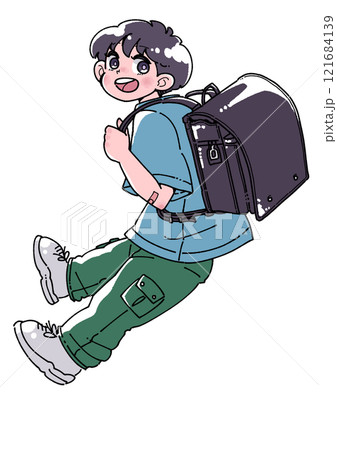 ランドセルを背負った笑顔の男の子イラスト 121684139