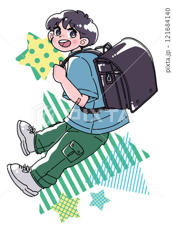 ランドセルを背負った笑顔の男の子イラスト 121684140