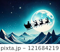 星空を飛ぶ、トナカイのソリに乗ったサンタクロース 121684219