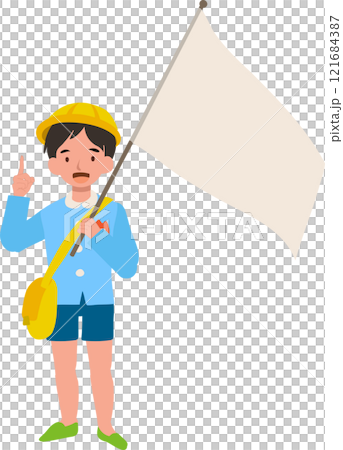 Young Boy in Uniform with Flag Young Boy in Uniform with Flag 121684387