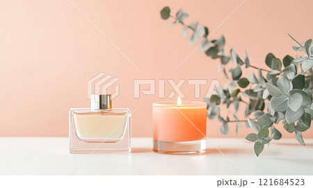 キャンドルと香水ボトル 121684523