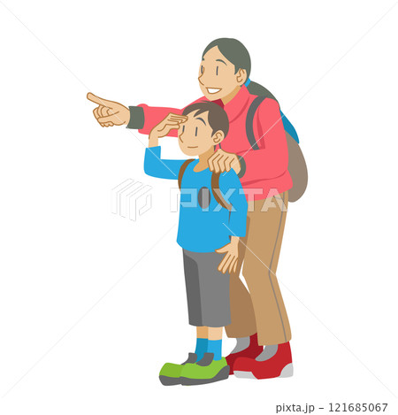 遠くの景色を楽しむ親子 121685067