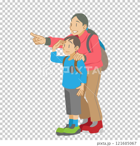 遠くの景色を楽しむ親子 121685067