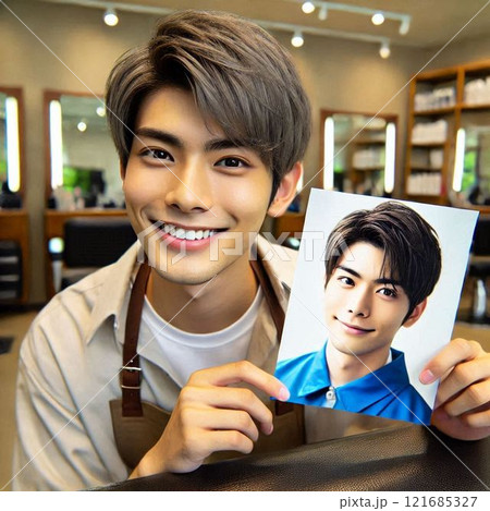 写真を持つ美容師 写真を持つ美容師 121685327