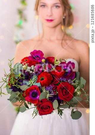 Beautiful Woman Bride Makeup and Hairstyle, Girl studio 121685686