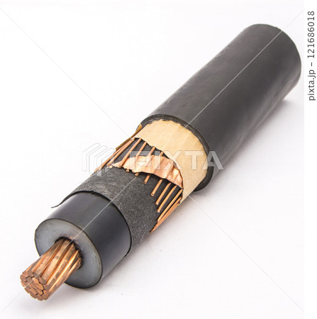 Cross section of high-voltage cable, polymer insulation Cross section of high-voltage cable, polymer insulation 121686018