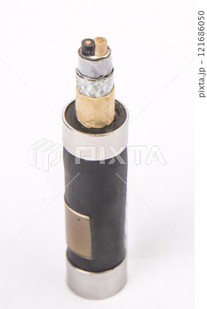 Cross section of high-voltage cable, polymer insulation Cross section of high-voltage cable, polymer insulation 121686050