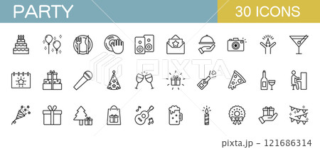 誕生日パーティー・お祝い・クリスマスパーティーに関するアイコンセット　 121686314