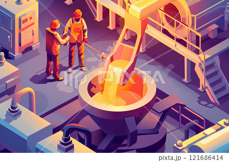 鋳造作業に従事する作業員 121686414