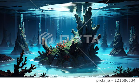 光が差し込む幻想的な海底の楽園	 光が差し込む幻想的な海底の楽園	 121686534