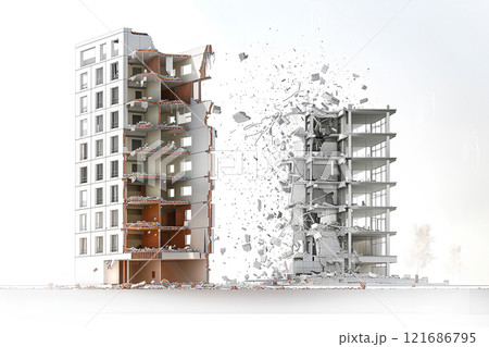 巨大地震における被害するビルの比較 巨大地震における被害するビルの比較 121686795