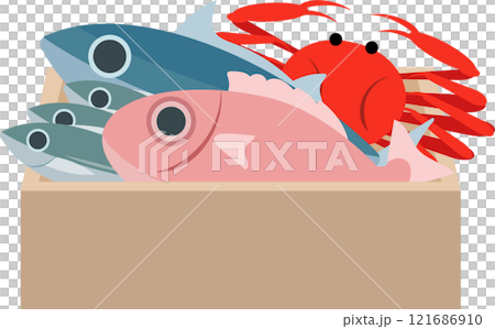 Seafood in a wooden box 121686910