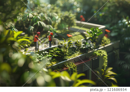 建物の植栽管理風景 121686934