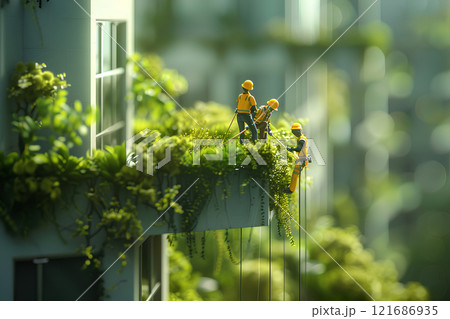 建物の植栽管理風景 121686935