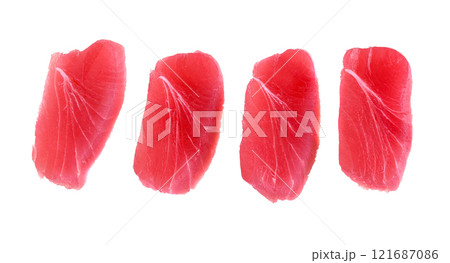 tuna sashimi, raw tuna fish isolated on white background 121687086
