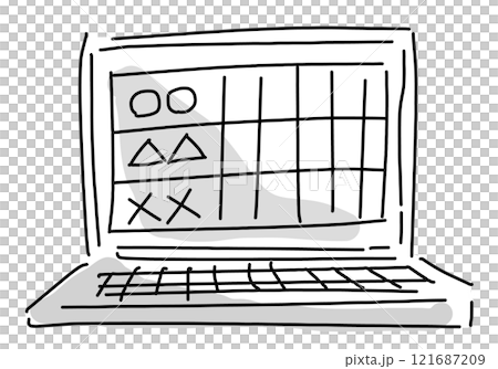 Tables, graphs and hand-drawn lines of a PC 121687209