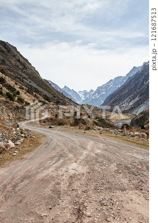 Country road leading to mountains Country road leading to mountains 121687513