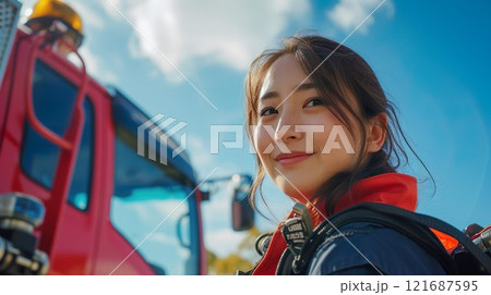 防災の日〜女性消防士01 防災の日〜女性消防士01 121687595
