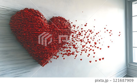 Heart made of red blocks is on a wall Heart made of red blocks is on a wall 121687909