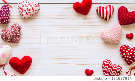 White background with a row of red hearts 121687914