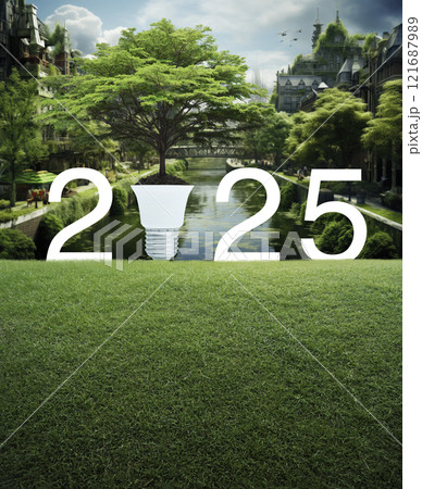Happy new year 2025 ecological cover concept, Generative AI 121687989