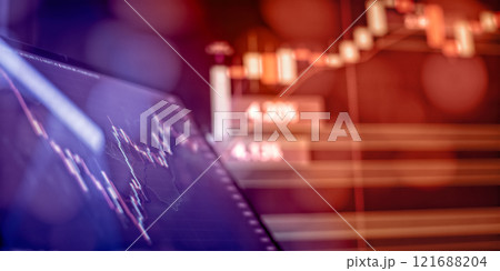 Stock Market Visualization with Digital Trading Chart and Bright Focus on Market Trend Stock Market Visualization with Digital Trading Chart and Bright Focus on Market Trend 121688204