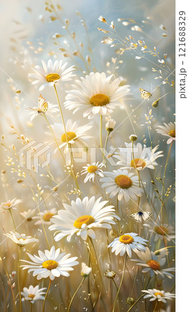 Butterfly is flying in a field of flowers Butterfly is flying in a field of flowers 121688329