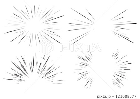 Comic speed lines. Radial manga burst. Vector cartoon action and motion rays. Boom effect with perspective. Explosion roar and scream stripes on white background Comic speed lines. Radial manga burst. Vector cartoon action and motion rays. Boom effect with perspective. Explosion roar and scream stripes on white background 121688377
