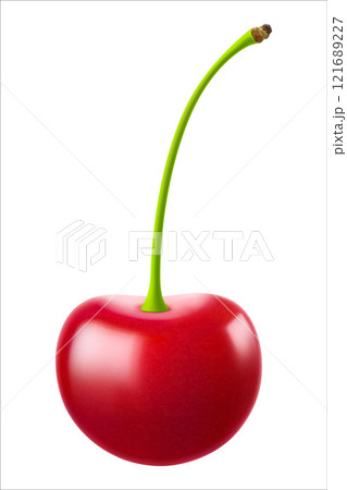 Ripe cherry isolated on a white background. Raw red cherry berry, realistic 3d vector illustration. Ripe of berries, glistening with vibrant hues. 121689227