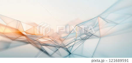 Gentle lines and geometric shapes create an abstract composition. The soft colors blend together, evoking a sense of calm and creativity in a minimalist design. 121689591