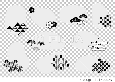 手描き和柄文様のフレームセット 121690025