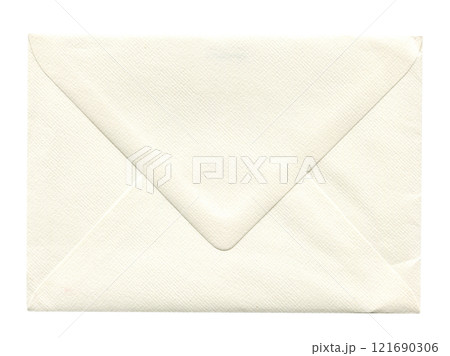front view of old closed aged paper envelope isolated on white 121690306