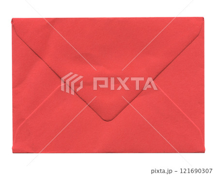front view of old closed aged red paper envelope isolated on white front view of old closed aged red paper envelope isolated on white 121690307