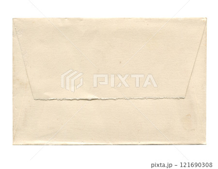 front view of old closed aged paper envelope isolated on white 121690308