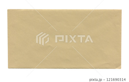 back view of old closed aged brown paper long envelope isolated on white back view of old closed aged brown paper long envelope isolated on white 121690314