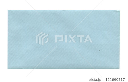 back view of old closed aged blue paper long envelope isolated on white 121690317