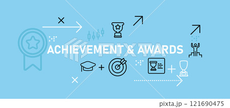 Achievement and awards conceptual idea winner championship medallion reward trophy success progress gratitude design outline icon 121690475