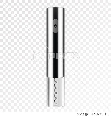 An electronic rechargeable corkscrew, isolated on white background. Electronic cordless corkscrew. Gray metal. Realistic 3d vector illustration 121690515