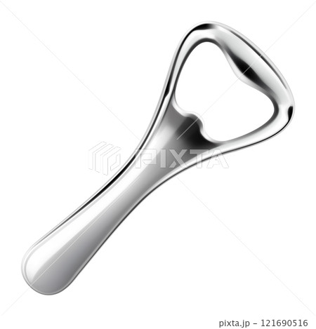 Bottle opener, isolated on white background. Beer Bottle Opener. Manual Stainless Steel Can Opener. Realistic 3d vector illustration 121690516