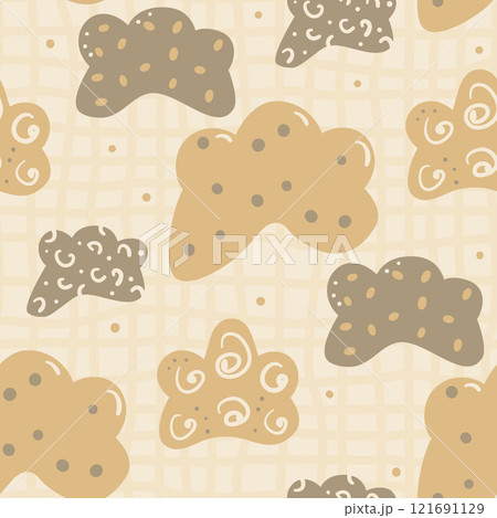 Nursery seamless pattern. Clouds theme decor endless background. Baby neutral gender themed background. Digital paper cute vector hand drawn surface design 121691129