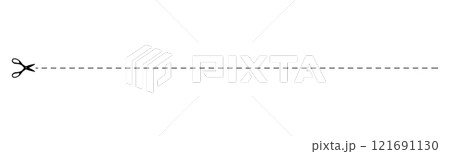 Templates scissors cut along dotted and dashed lines different shapes and directions for product packaging, advertising design. Cut out coupon different shape with scissors. Flat vector illustration 121691130