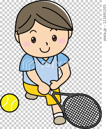 Smiling man playing tennis Smiling man playing tennis 121691205