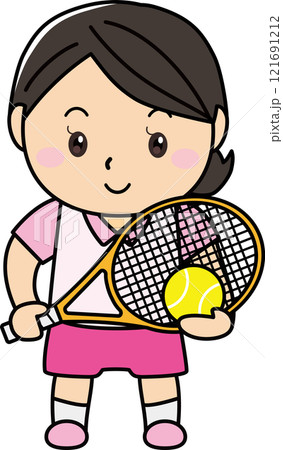 笑顔でテニスを楽しむ女性 121691212